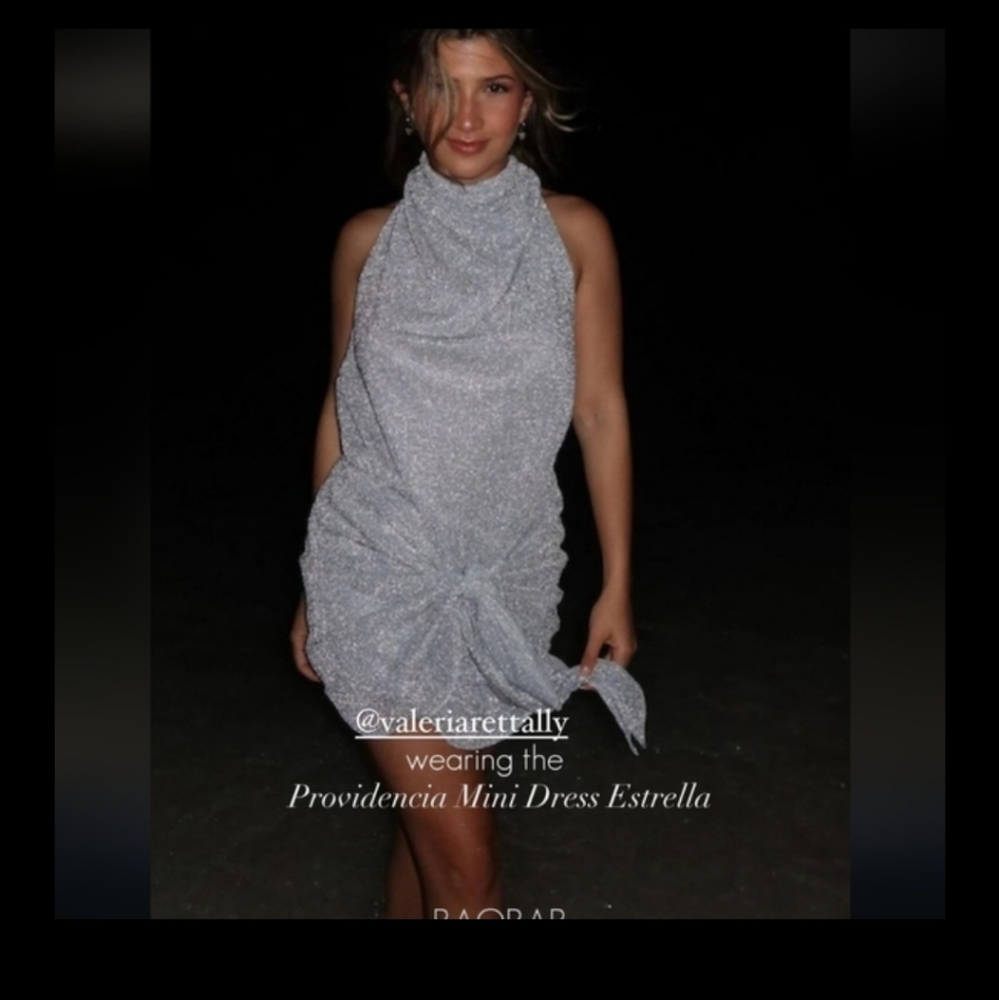 Nwt Baobab Providencia Silver Metallic Goddess Lurex Soft Wrap Halter Dress Xs S - Picture 2 of 10